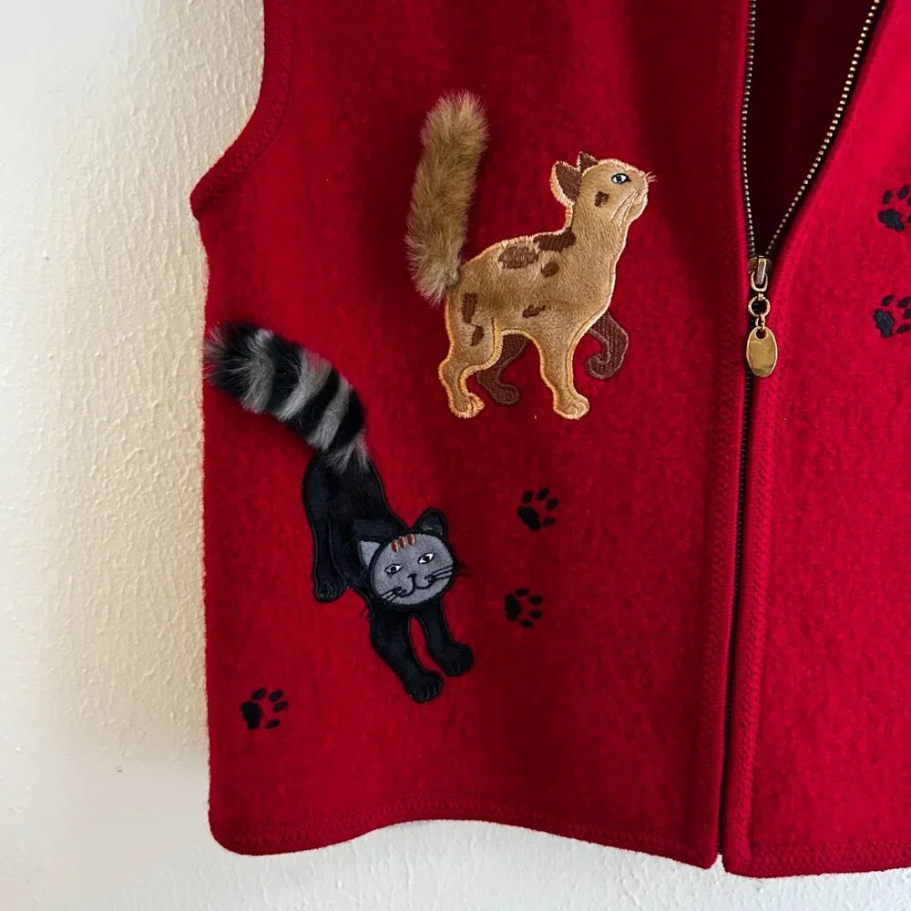 Vintage Lisa International Cat Lover Fuzzy Tail Wool Vest - Picture 6 of 6